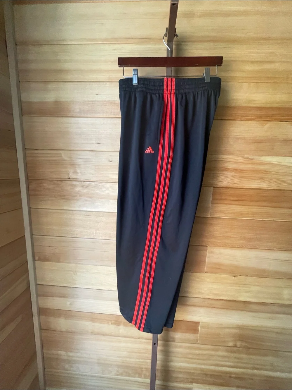 adidas Black Sweatpants with Red Side Stripes Men’s Large